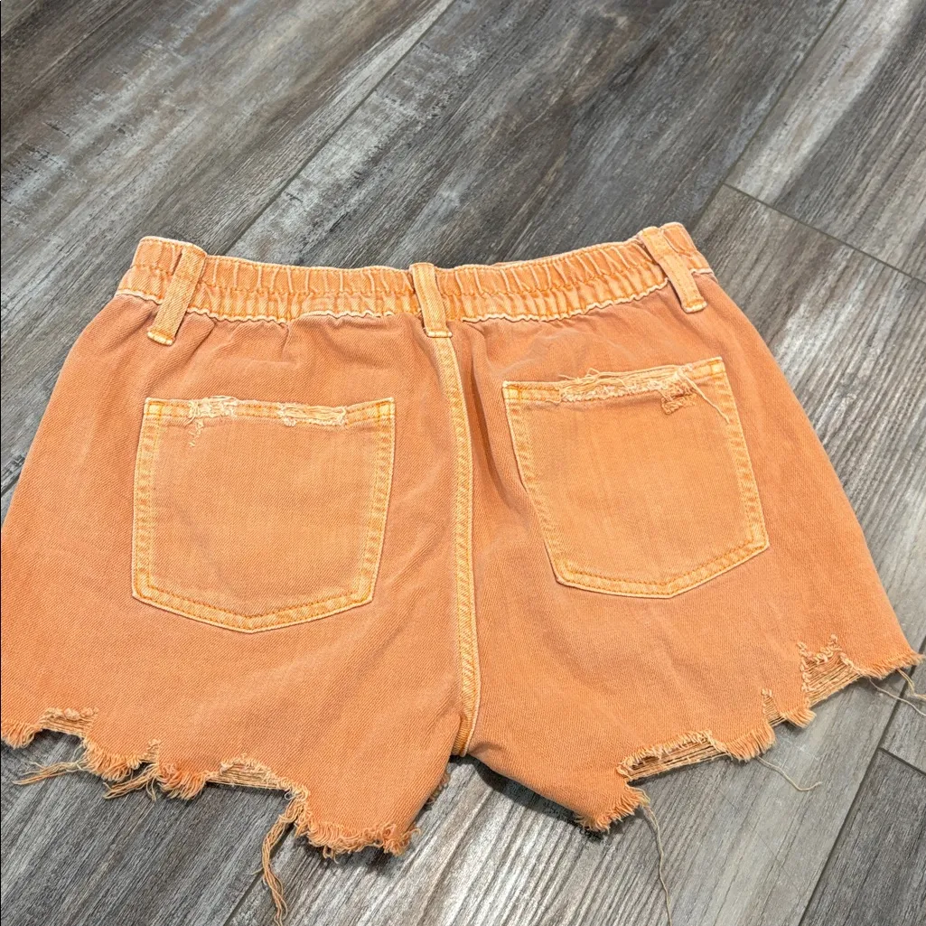 Aerie Daydream Solid Coral Colored Light Wash Denim Distressed Jean Shorts XS - Image 6