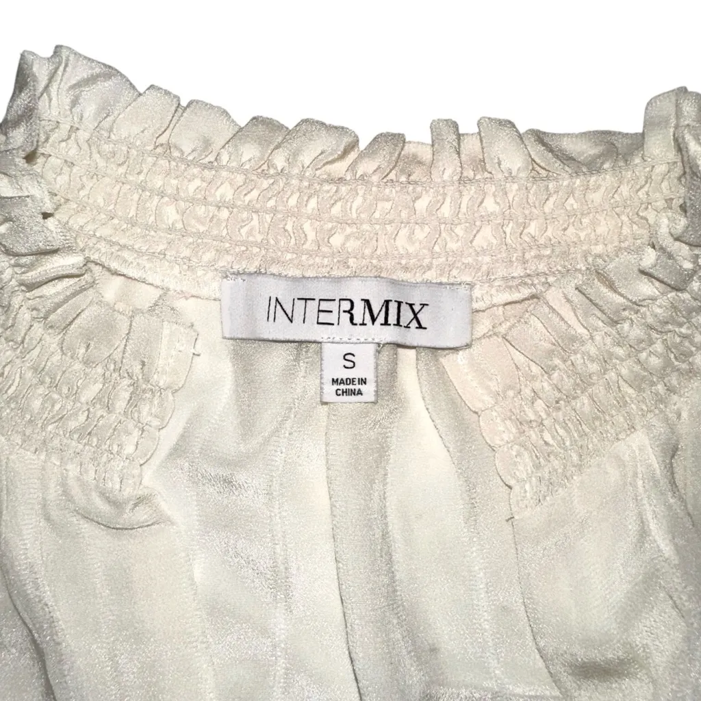 INTERMIX Amy Silk Tie-Front Button Down V-Neck Ivory Blouse SMALL - Image 4