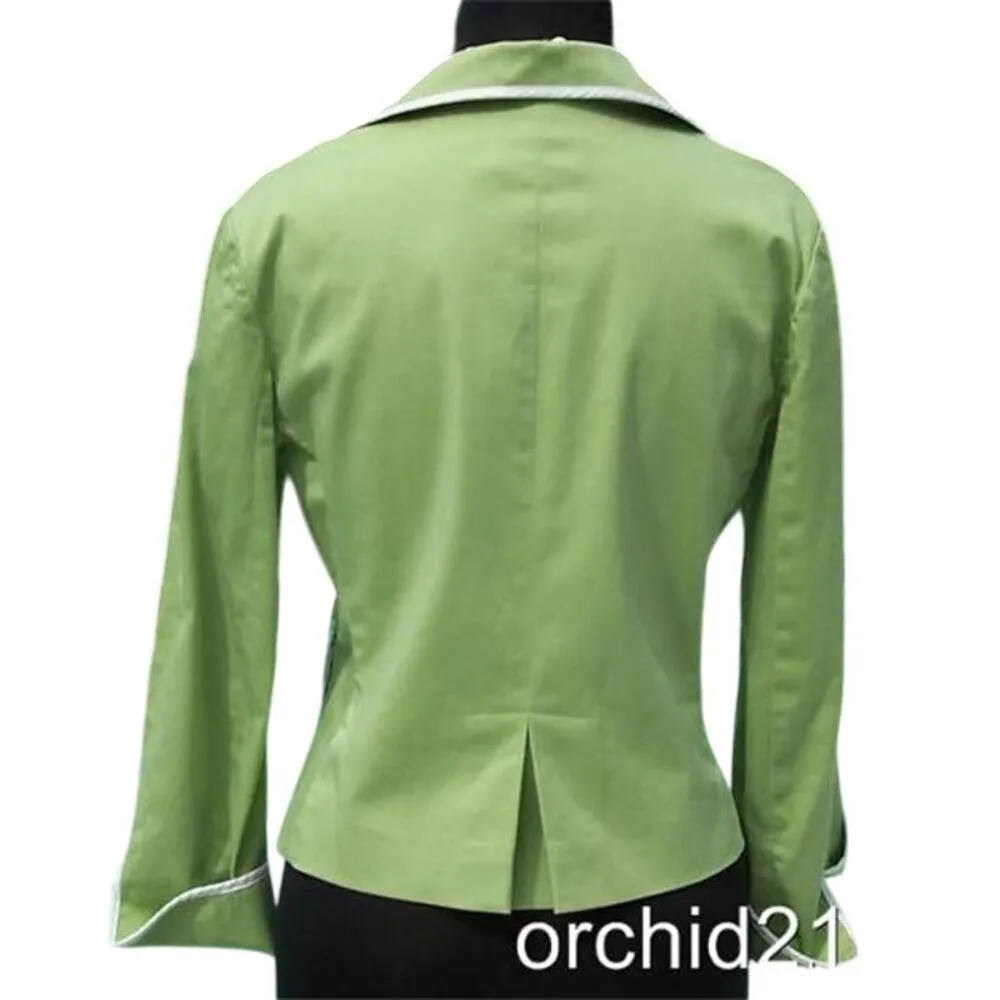 BCBG MAXAZRIA Stretch Cotton Jacket Top XS/S S Lined Green White Trim $222 - Image 3