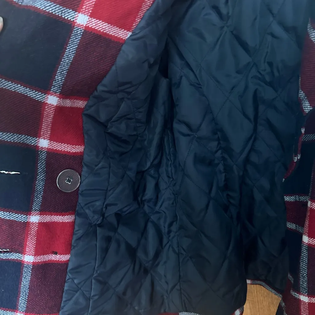 Wool Blend American Eagle Outfitters Red and Navy Plaid Pea Coat - Image 6