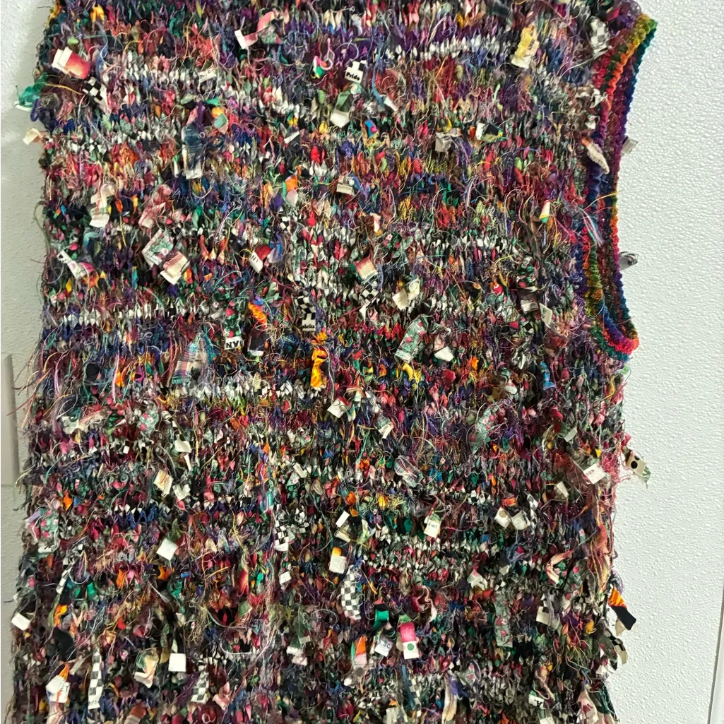 Multicolor ribboned Textured soft open front Cardigan Vest XL Red - Image 2