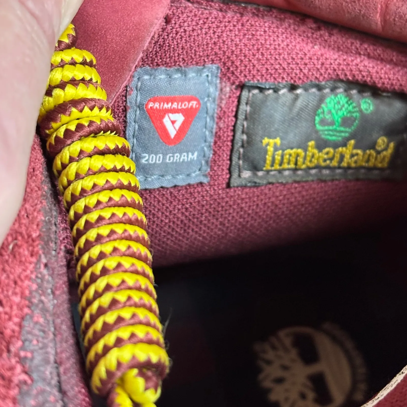 Timberland Premium Waterproof Work Boots Red Suede Gold Accents Lace Up Size - Image 12