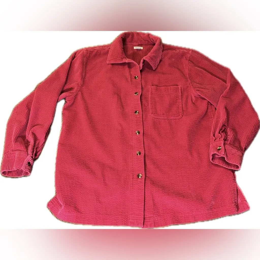 L.L Bean Bold Hot Pink Corduroy Button Down Cozy Chore Overshirt Shacket Shirt M Size M - Image 4