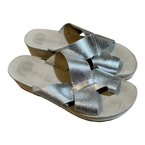FANTASY SANDALS Silver Metallic Platform Slide Sandals Women EU 41 US 10 Comfort - Image 15