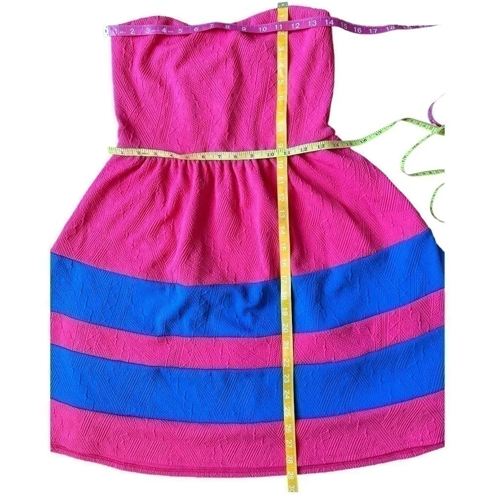 Pink Owl Strapless Retro Color Block Pink Blue Women's Stretchy Dress in Medium - Image 11