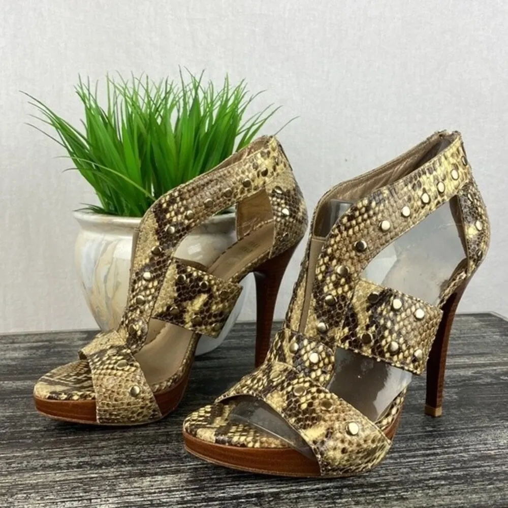 Stuart Weitzman Python Snake Print Cage Stud Heel Shoes 7.5 - Image 2