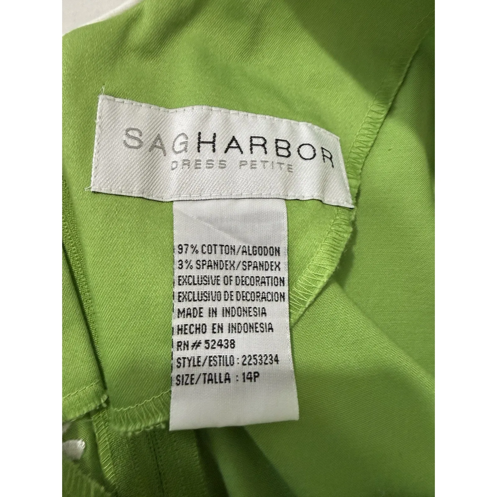 Sag Harbor Lime Green Embroidered Floral Sheath Dress Sleeveless V-Neck Size 14P - Image 8