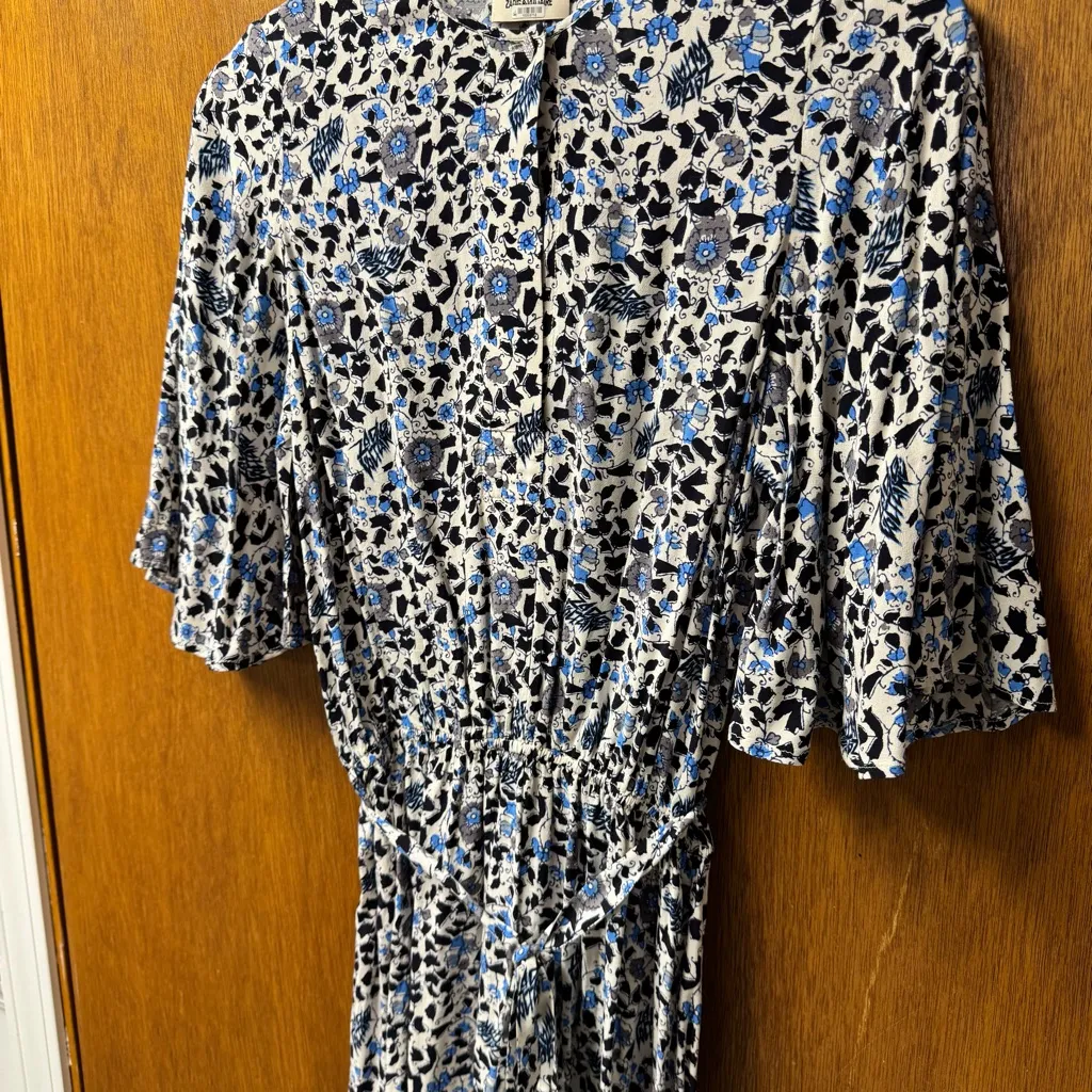 Zadig & Voltaire Rhone Floral Print Crepe Short Sleeve Midi Dress Sea Small - Image 7