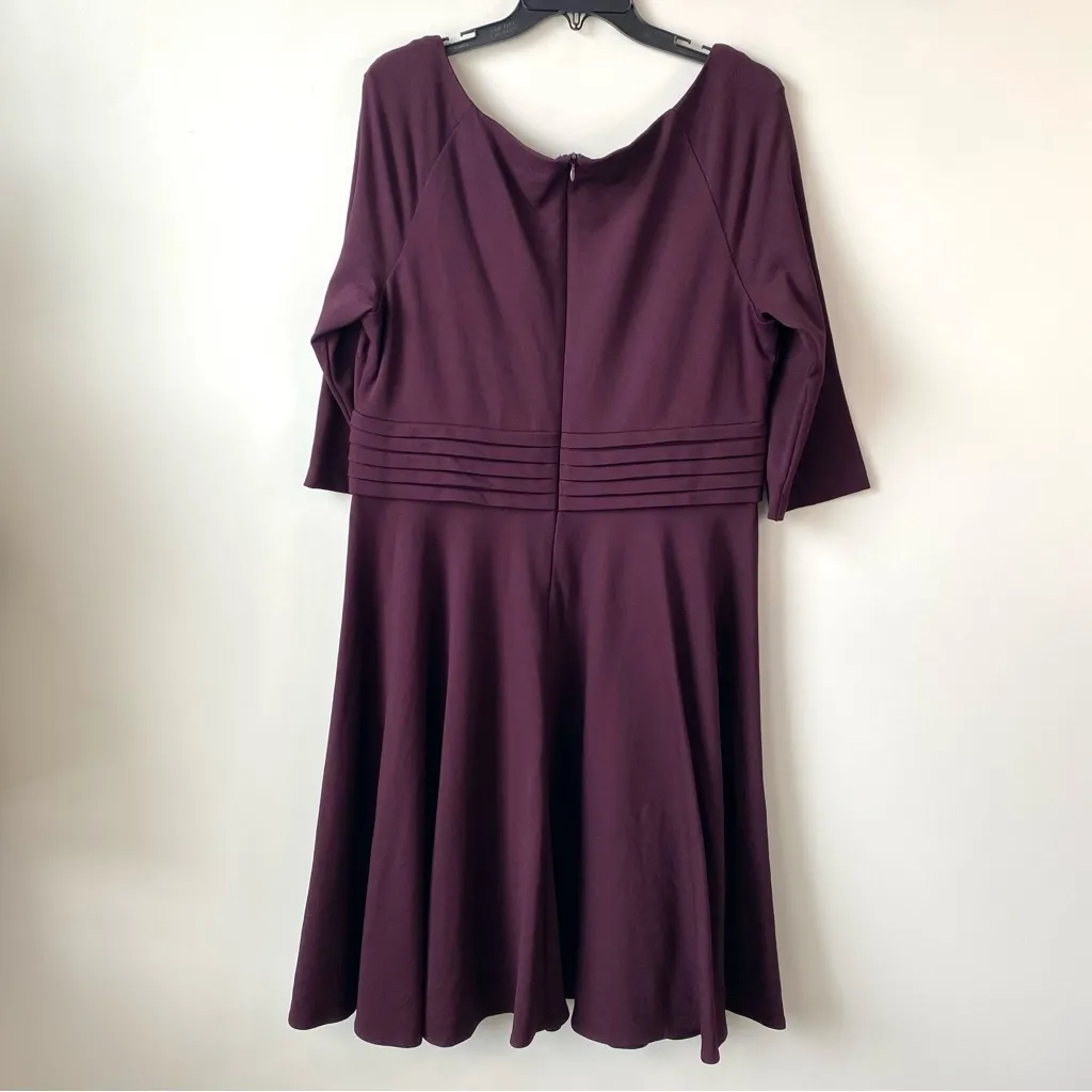 Harper Rose Pleated Waist Fit & Flare Ponte Dress‎ Dark Plum Purple 18 - Image 5