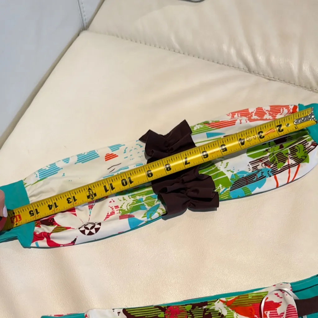 Women size small Colorful Abstract tropical Bikini Set stripes strapless ruffled Blue - Image 6