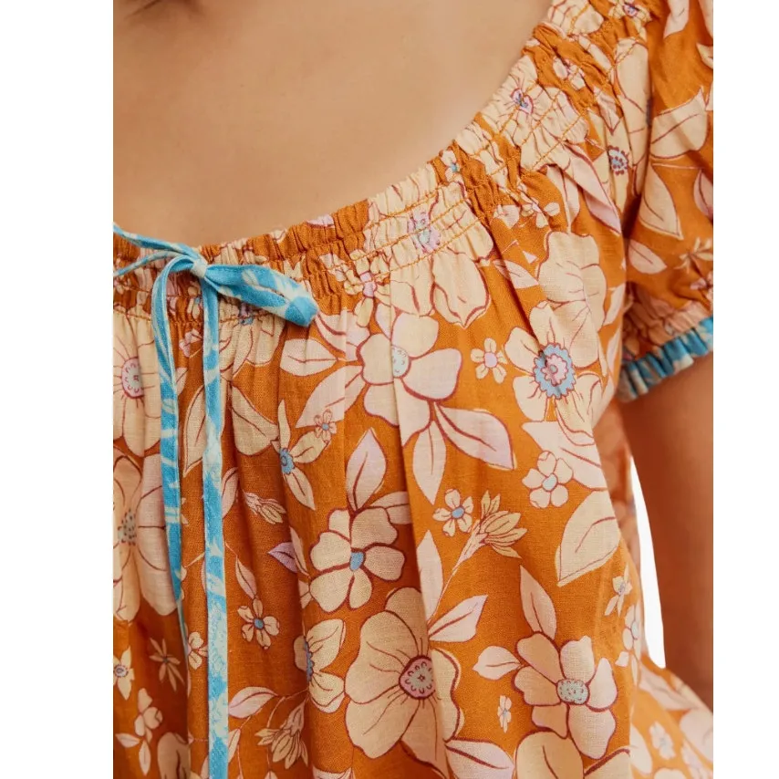 Free People Frankie Floral Tunic Honey Ginger - Image 2