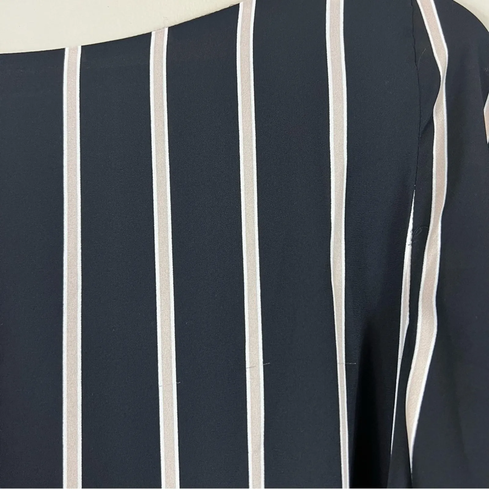 NWT Loft Dress Women XS Black & White Striped Long Sleeve Puff Sleeve Tie Waist - Image 7