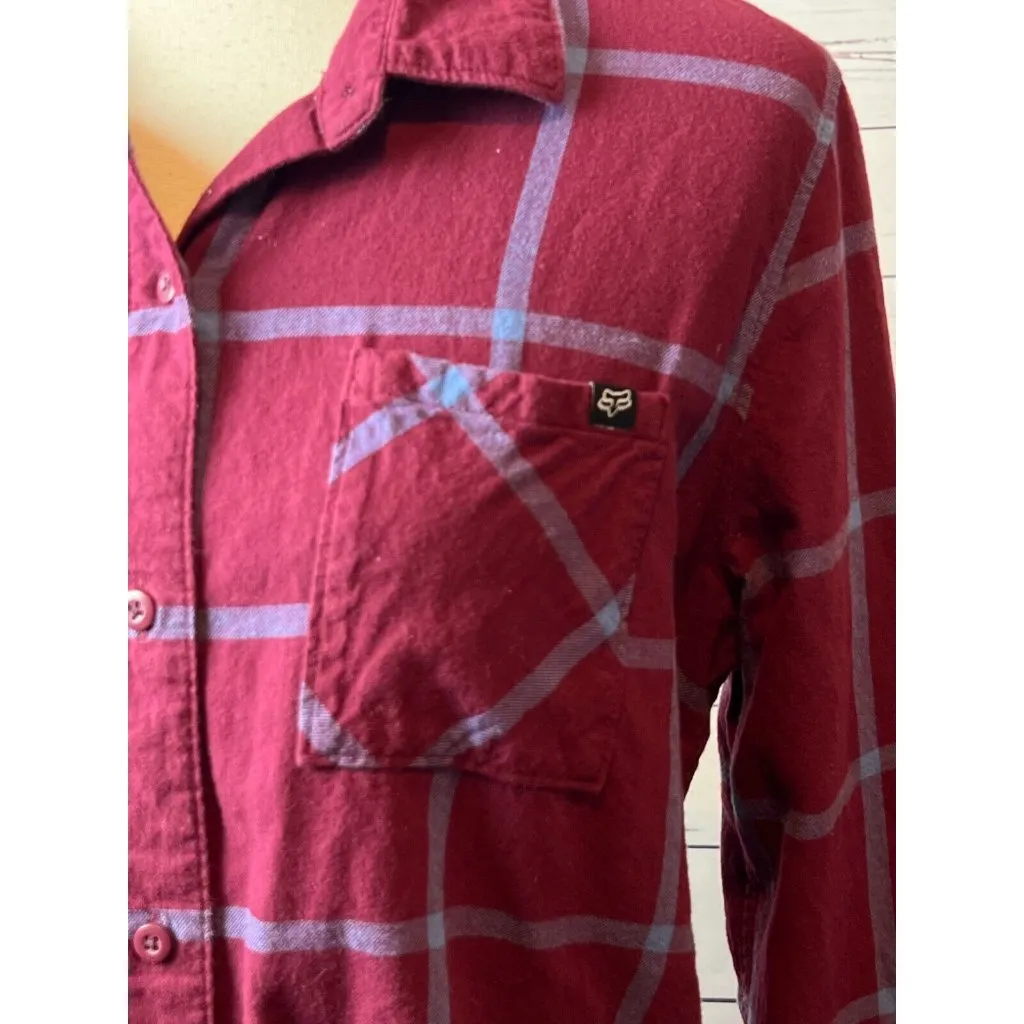 Fox Racing Flannel Plaid Button Front Shirt size Large womens Moto Western Pink - Image 4