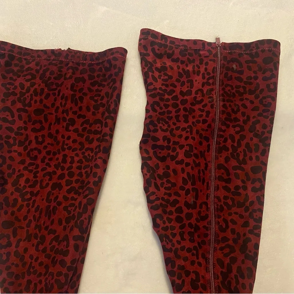Torrid 11WW Burgundy Red Animal Print Leopard Over The Knee Faux Suede Boots - Image 9