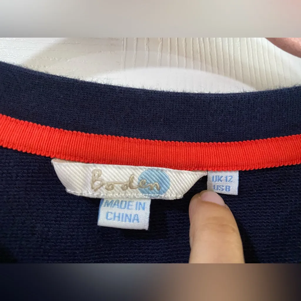 BODEN Cotton Flocked Knit Navy Blue Velvet Polka Dot Long Sleeve Dress Size 8 - Image 4