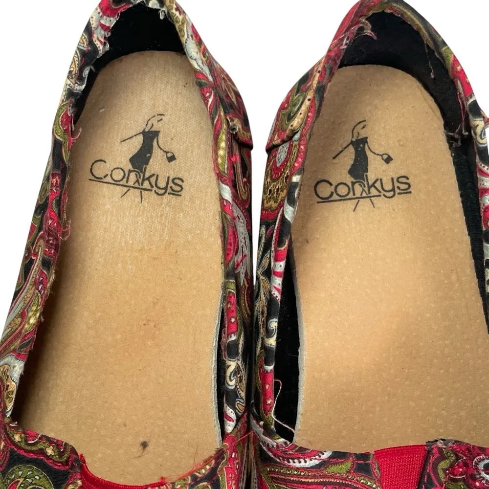 Corky's Sues Women's Size 7 Red Paisley Canvas Slip On Shoes Casual Comfort Boho - Image 4