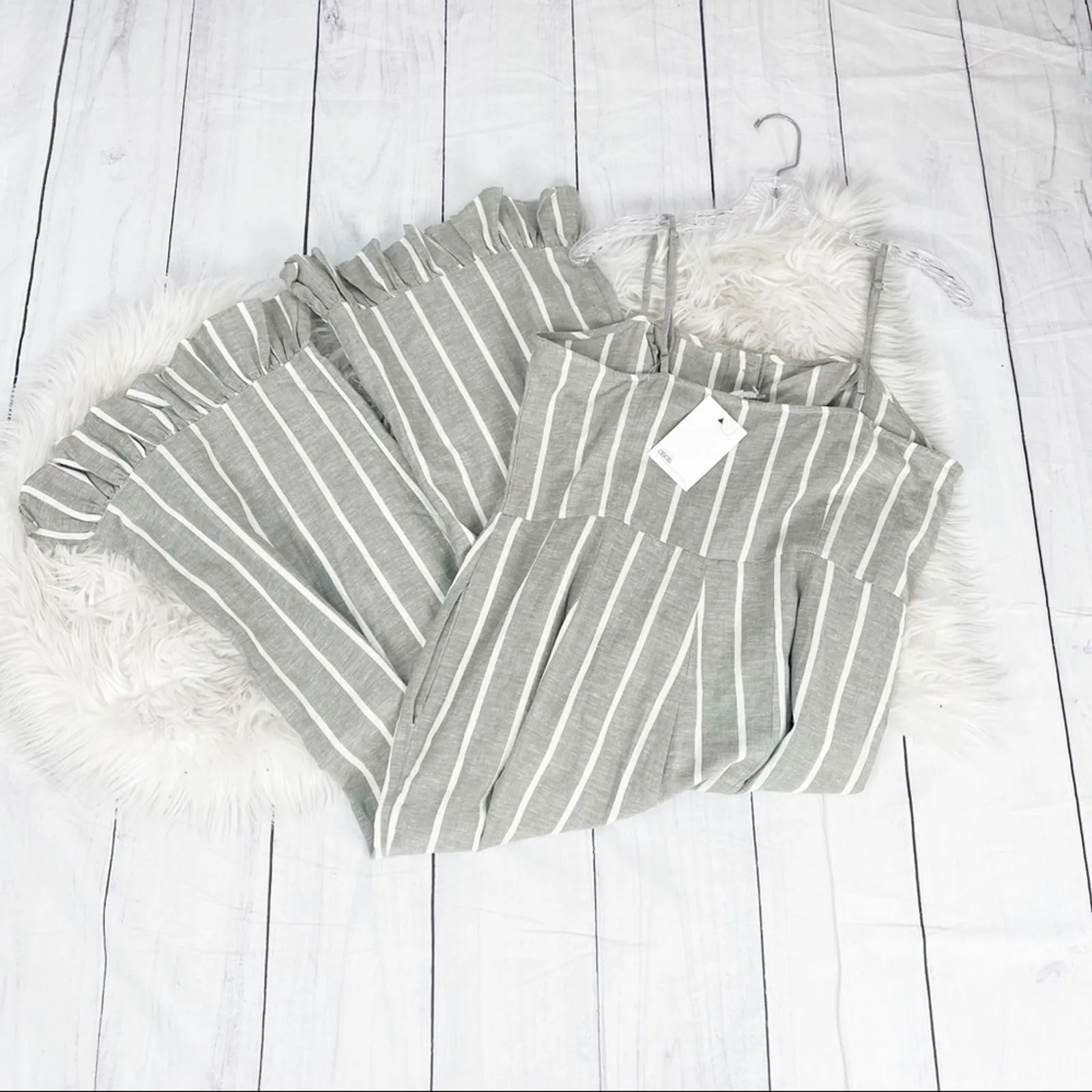 ASOS Women's Grey Striped‎ Sleeveless Jumpsuit Size 12 in Linen NEW - Image 4