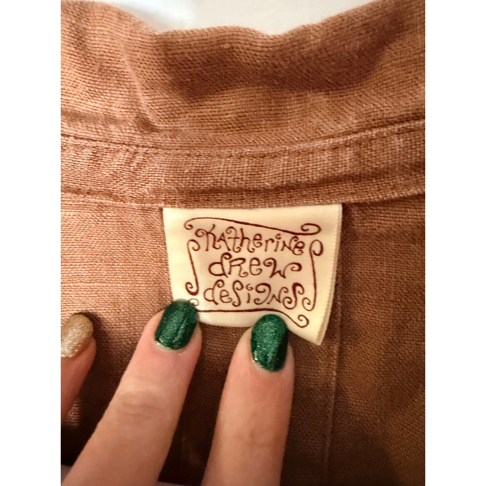 Katherine Drew Designs Linen Art Patch Tree Nature Button Up Shirt M L Brown Size undefined - Image 3