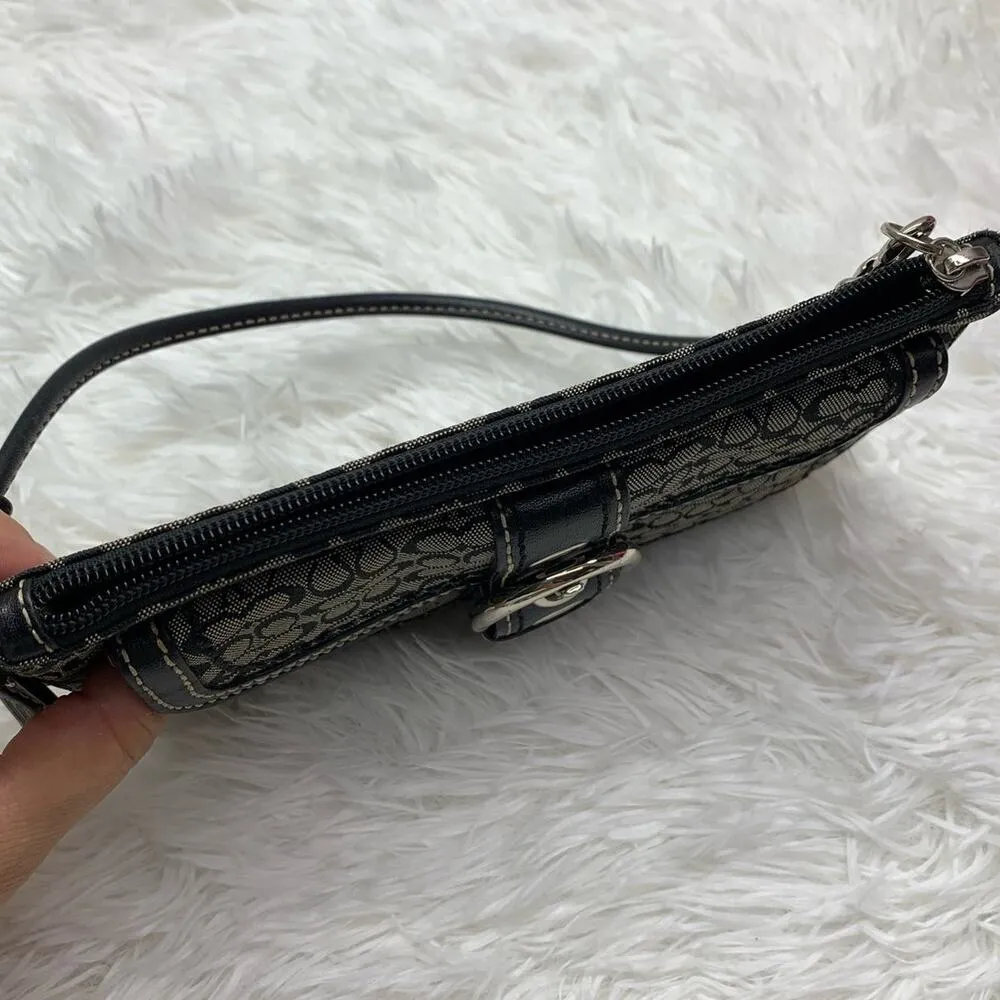 COACH Black Gray Signature Canvas Wristlet - Image 4