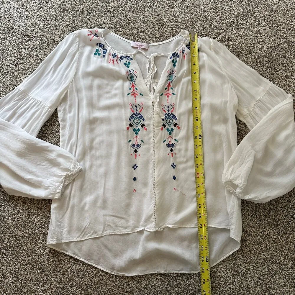 Parker white embroidered long sleeve top size S - Image 9