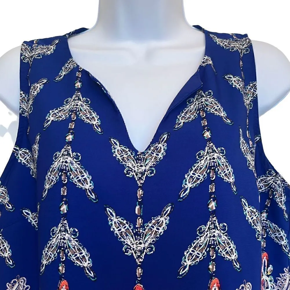 Renee C EUC Blue Tribal Print Sleeveless Top Sz M Blue Size M - Image 3