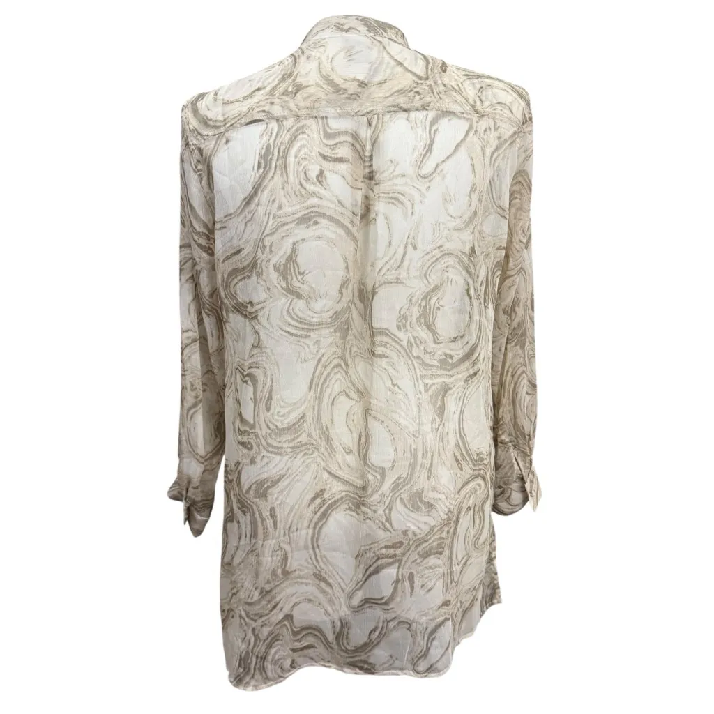 Chico's Blouse Size XL Beige Brown Marble Print - Image 5