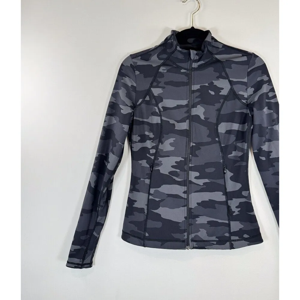 Sweaty Betty Womens Jacket Black Tonal Camo Power Workout Full Zip Stretch Small - Image 5