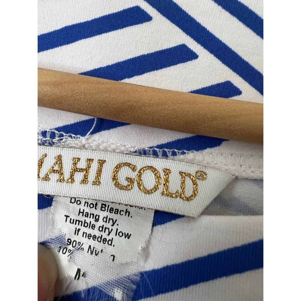 MAHI GOLD Hinckley Chart Your Course Nautical Blue M 3/4 Sleeve Dress Sailing White Size M - Image 4