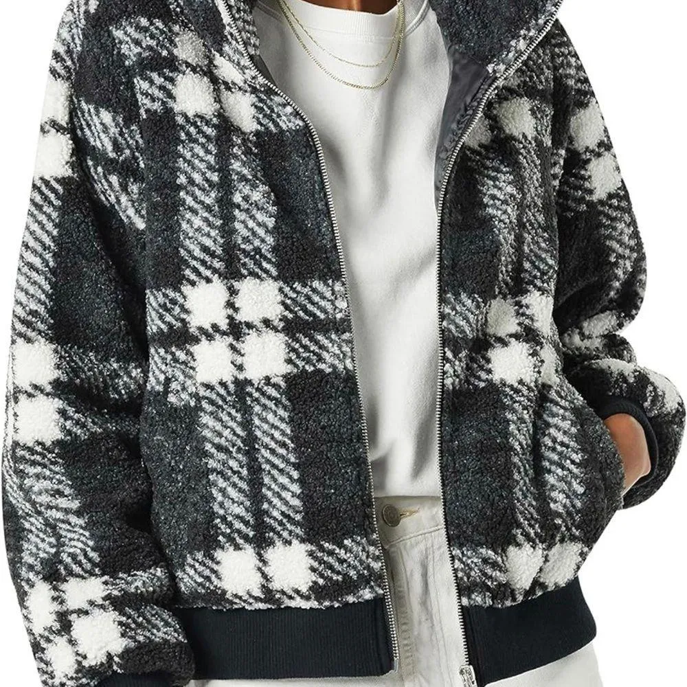 Essentials Women's Teddy Faux Shearling Funnel Collar Jacket XL women Black - Image 2