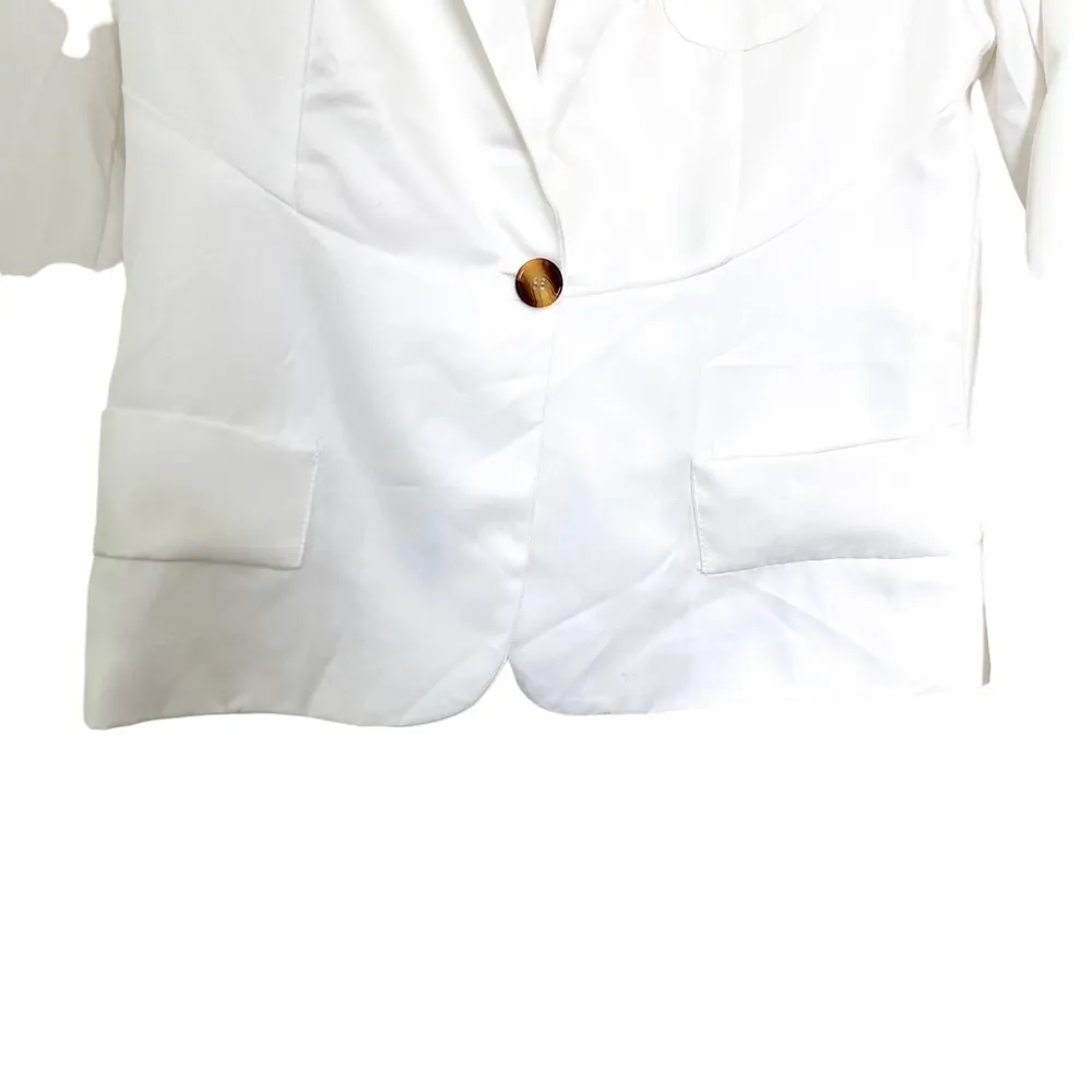 Zu Ren Yi White Polyester Single Button Blazer Suit Jacket Size Small - Image 5