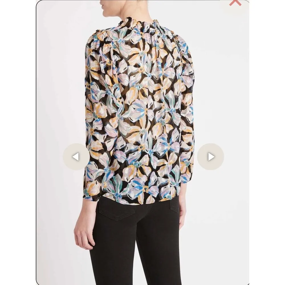 Rebecca Taylor Bow Fluer Silk Top in Black Combo Size Medium‎ - Image 2