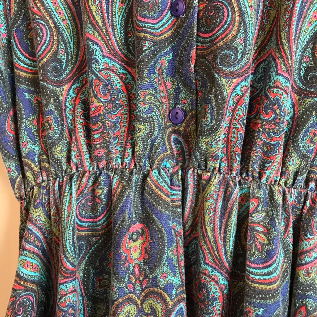 Bedford Fair Women's S Vintage 90s Elastic Blue Paisley Collar Midi Dress AS IS - Image 4