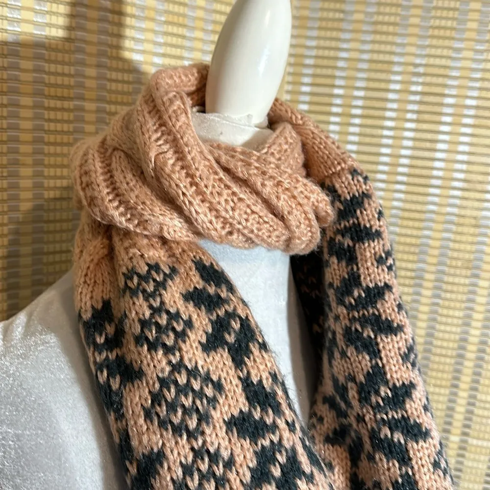 Renee's NYC Accessories Knit Eternity Scarf Snowflake Pattern Winter Weight Tan - Image 5
