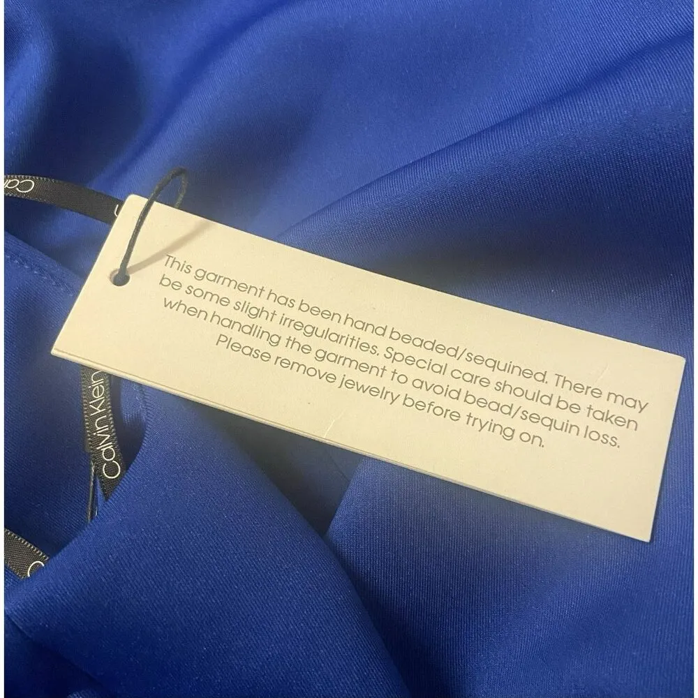 Calvin Klein Womens Dress 8 Sleeveless Split Neck Royal‎ Blue Rhinestones NWT - Image 11