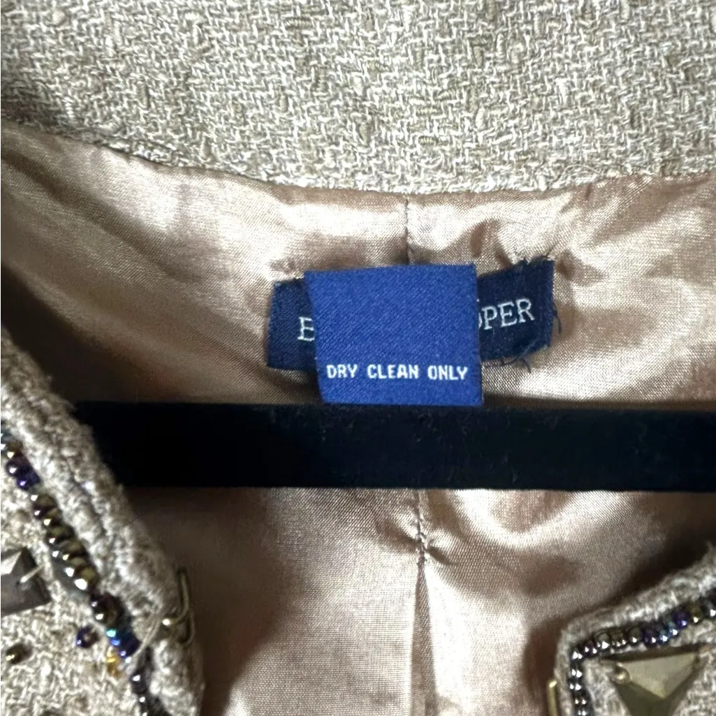 Boston Proper Women’s Stud Beaded Embellished‎ Tan Tweed Jacket Blazer Size 8 - Image 6