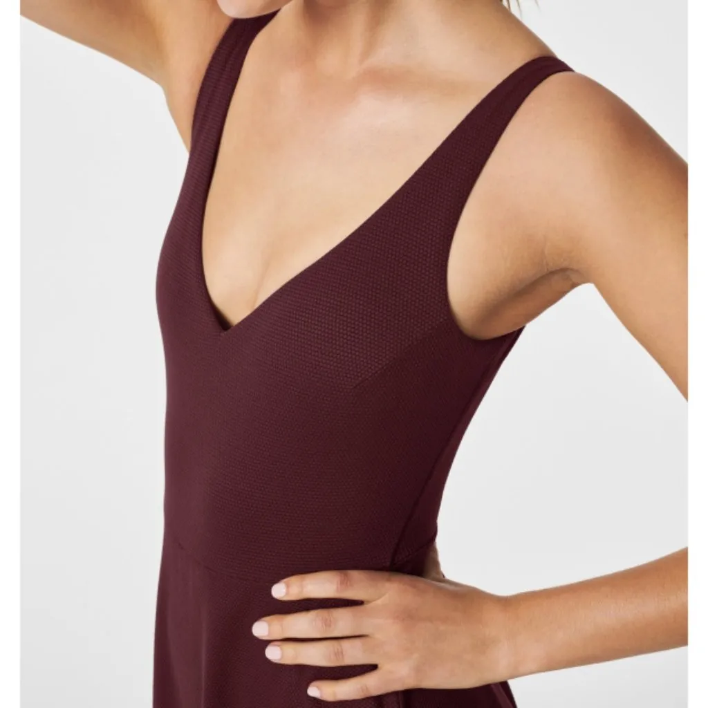 Spanx Pique Shaping Swim Dress Mulberry V-Neck Jacquard A-Line Skort Fit-&-Flare - Image 4