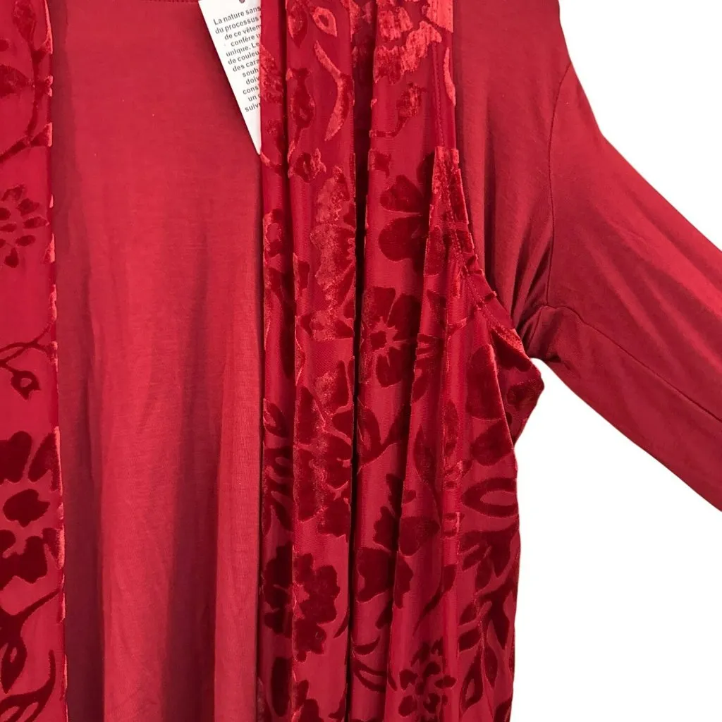 LOGO Lavish Red Floral Velvet Burnout Long Sleeve Top Medium NWT Lori Goldstein - Image 2