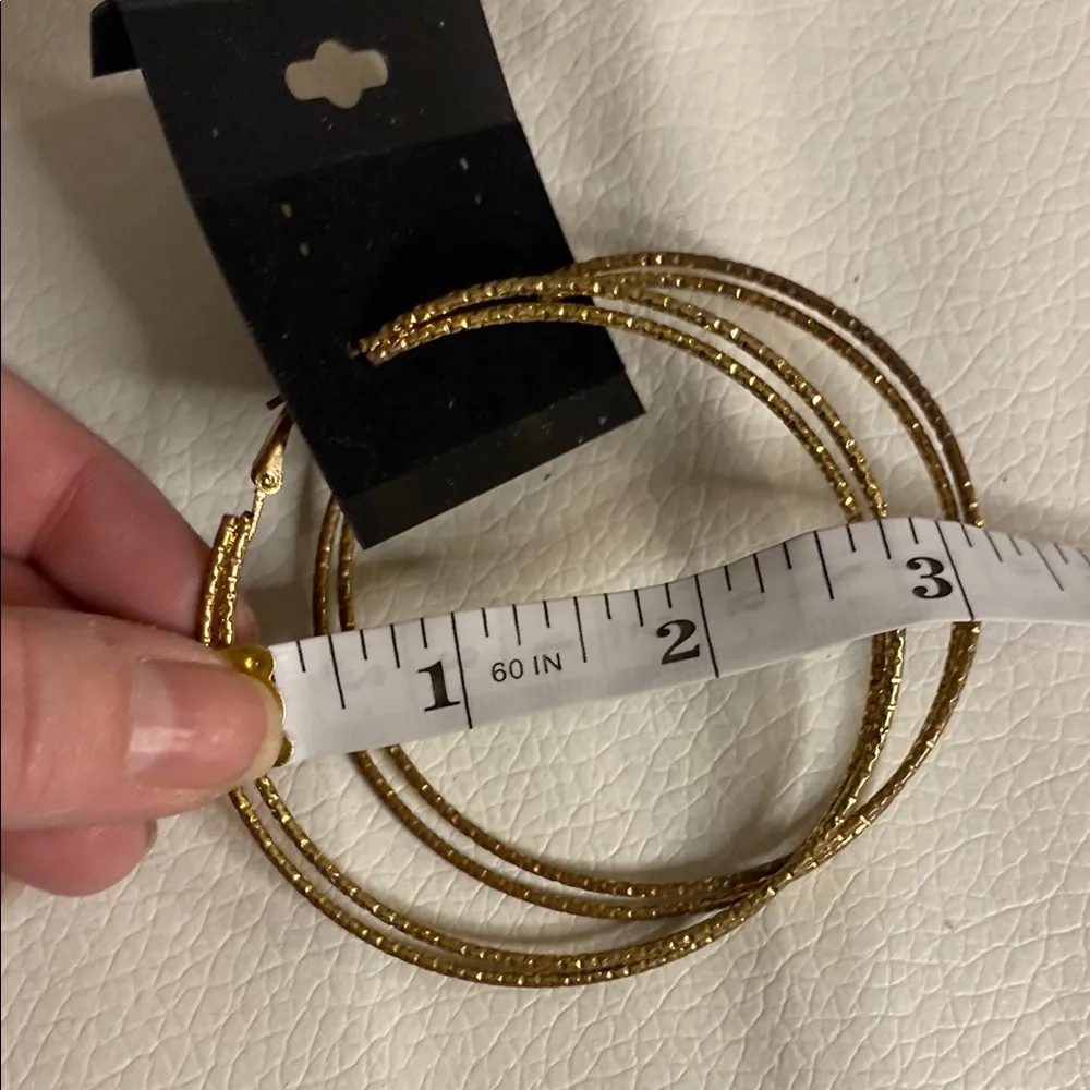 Double Gold-Tone Hoop Earrings  2.5" Layered Statement Hoops - Image 3