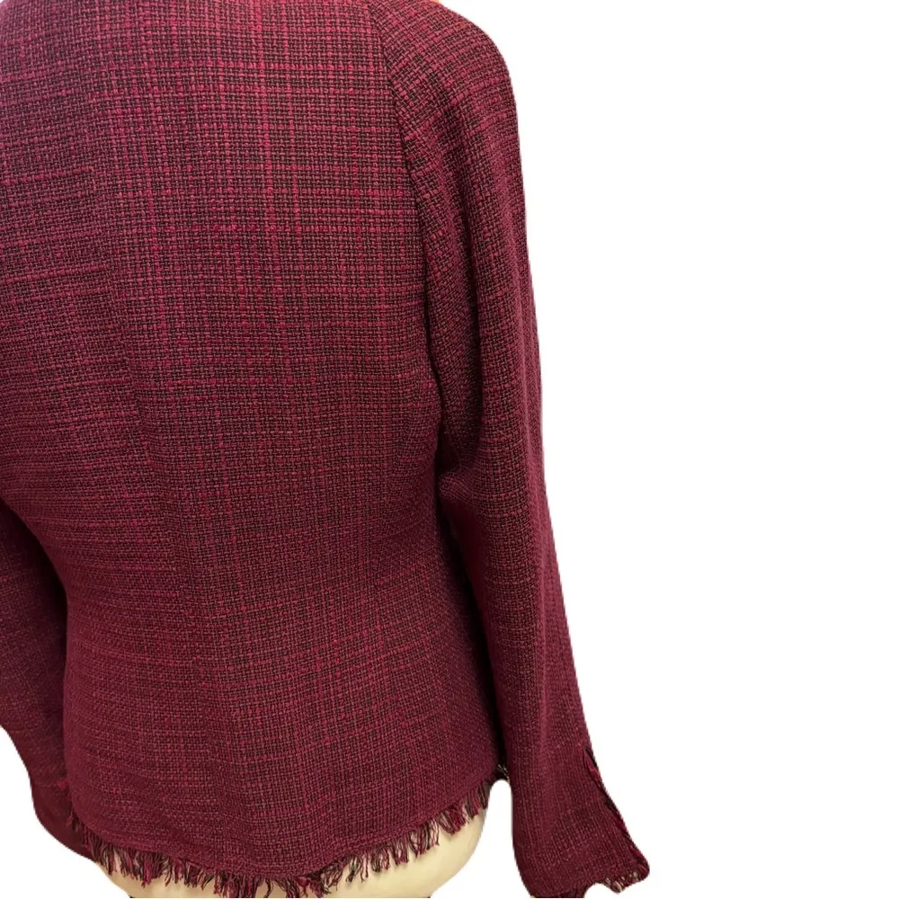 Anne Klein  Raspberry & Black Fringe Tweed Blazer | Size 2P | EUC - Image 7