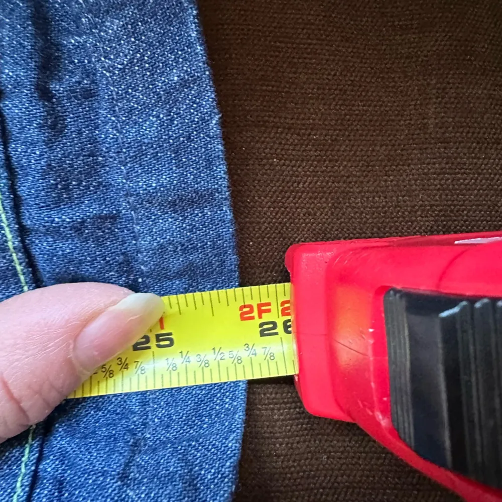 No Tag Denim Tie Blue Jean Jacket With Yellow Thread Collar Button Down Sz 9/10. - Image 12