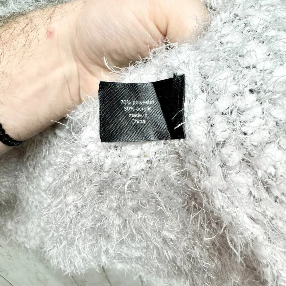 Lane Bryant Sweater Women 18/20 Fuzzy Eyelash Cowl Neck Gray Striped Pullover - Image 3