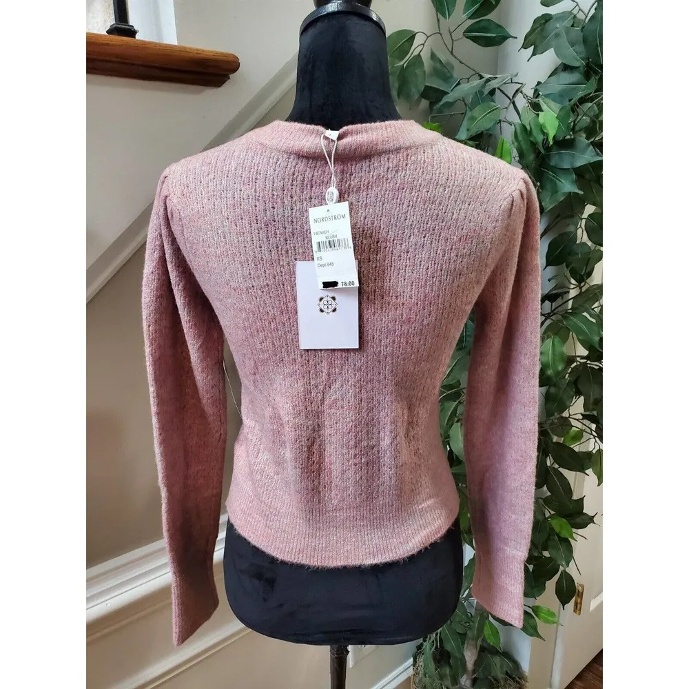 Wayf Pointelle Pink Acrylic Long Sleeve Casual Button Front Cardigan Sweater XS - Image 7