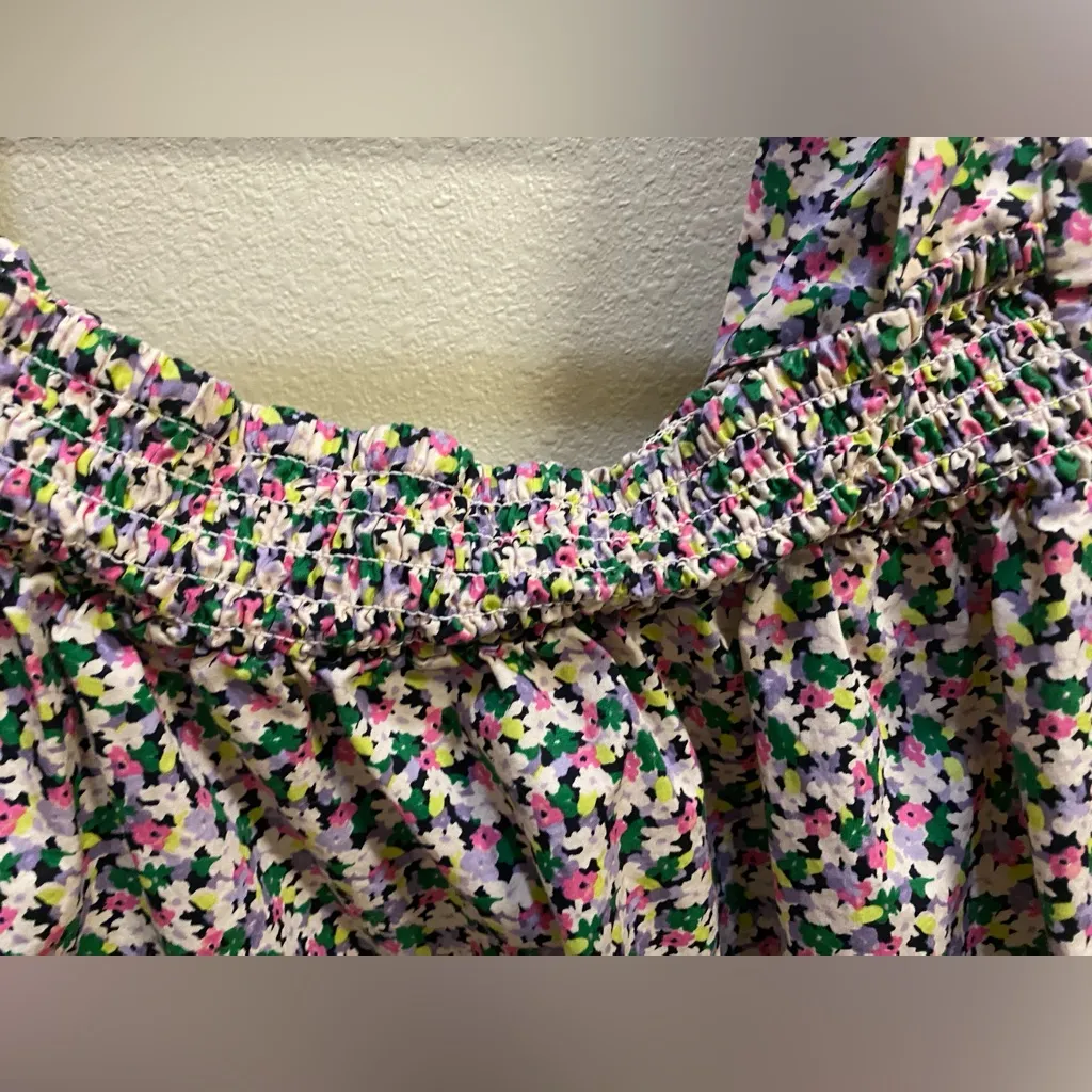 H&M Floral Square Neck Puff Sleeve Blouse Women's Sz XL White - Image 3