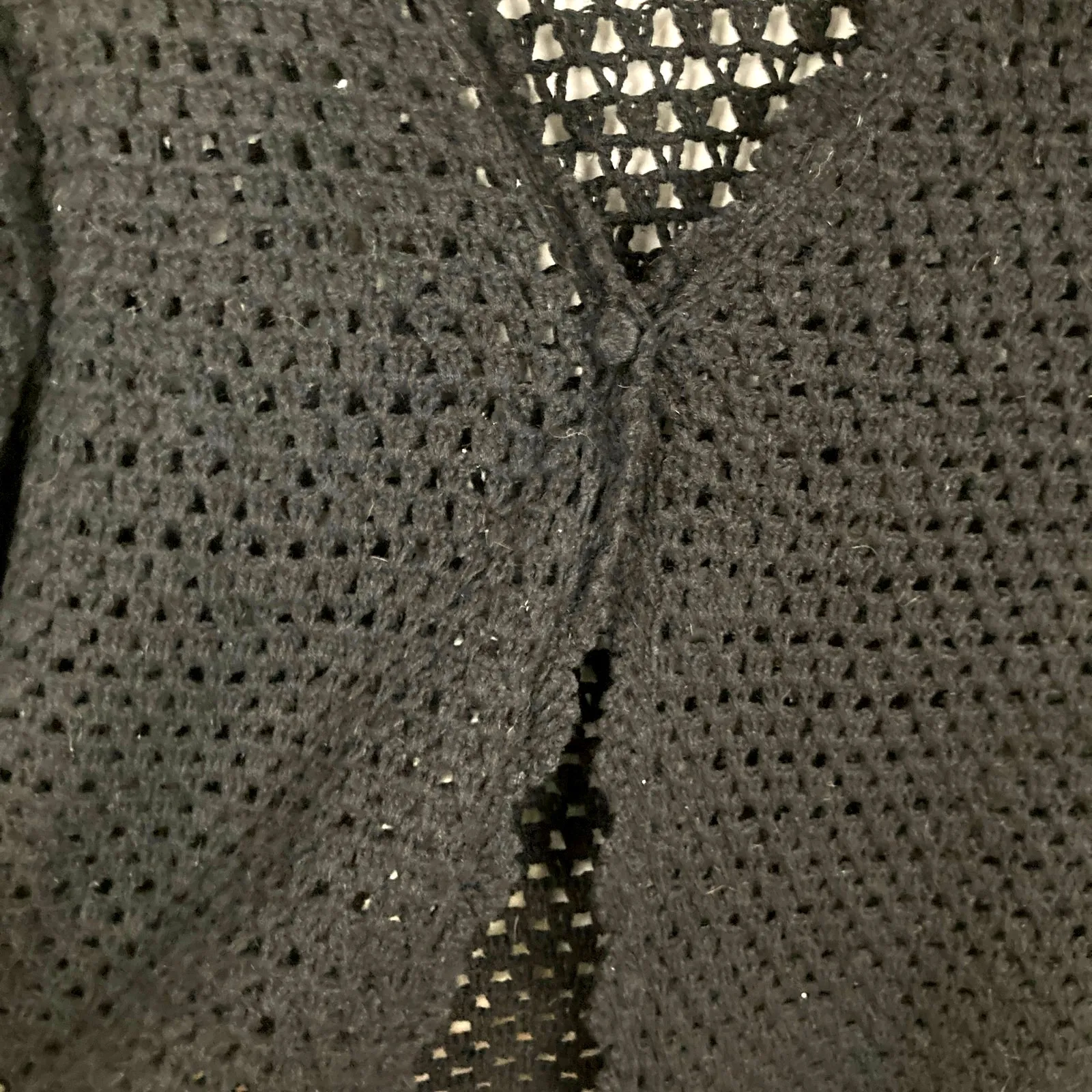 VTG 90s Black Crochet Linen Blend Cardigan Womens L Open Knit Whimsigoth Boho Size L - Image 6