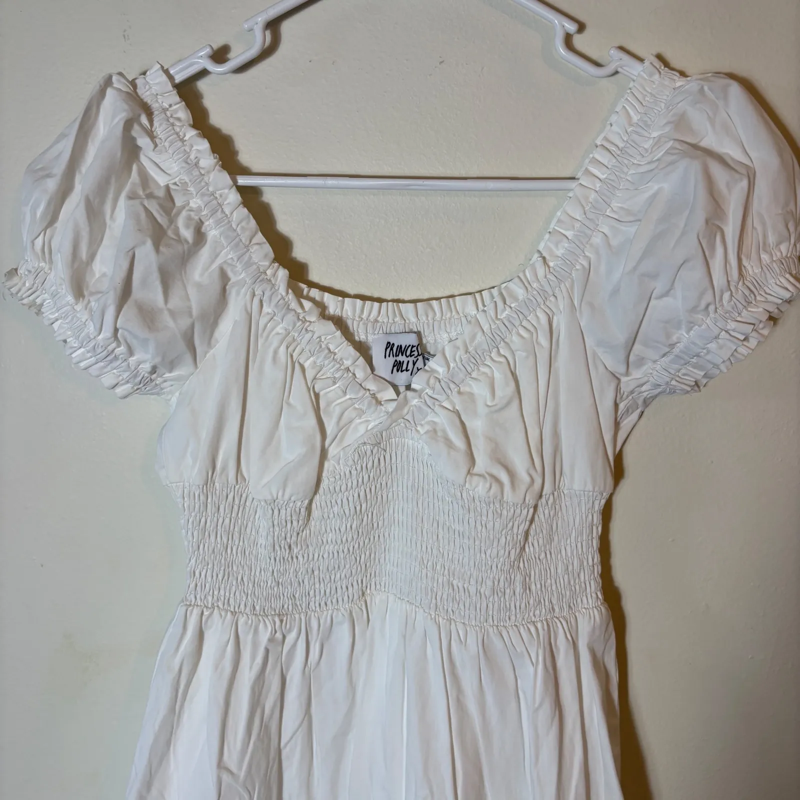 Princess Polly White Cotton Mini Dress Short Sleeve Smocked Tiered Summer Size 4 - Image 2