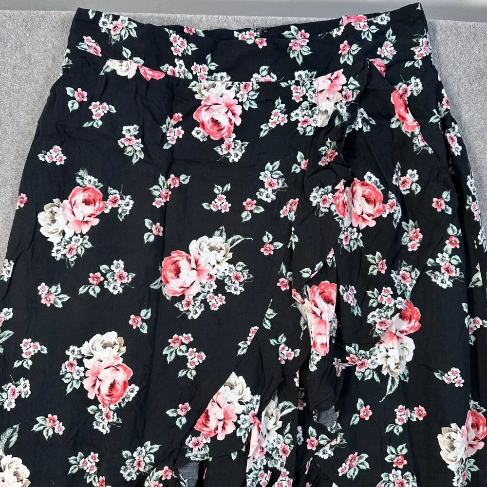 Torrid Challis Maxi HiLo Wrap Skirt Women's 1X Black Floral Elastic Waist New - Image 3