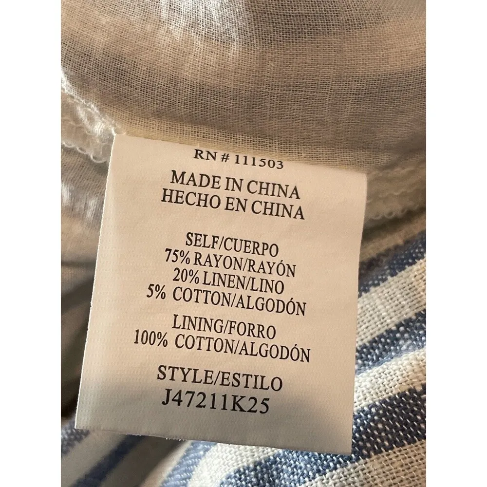 June Hudson Womens Jumpsuit Plus Size 1 Blue Ivory Stripe Linen Blend 1 Piece - Image 12