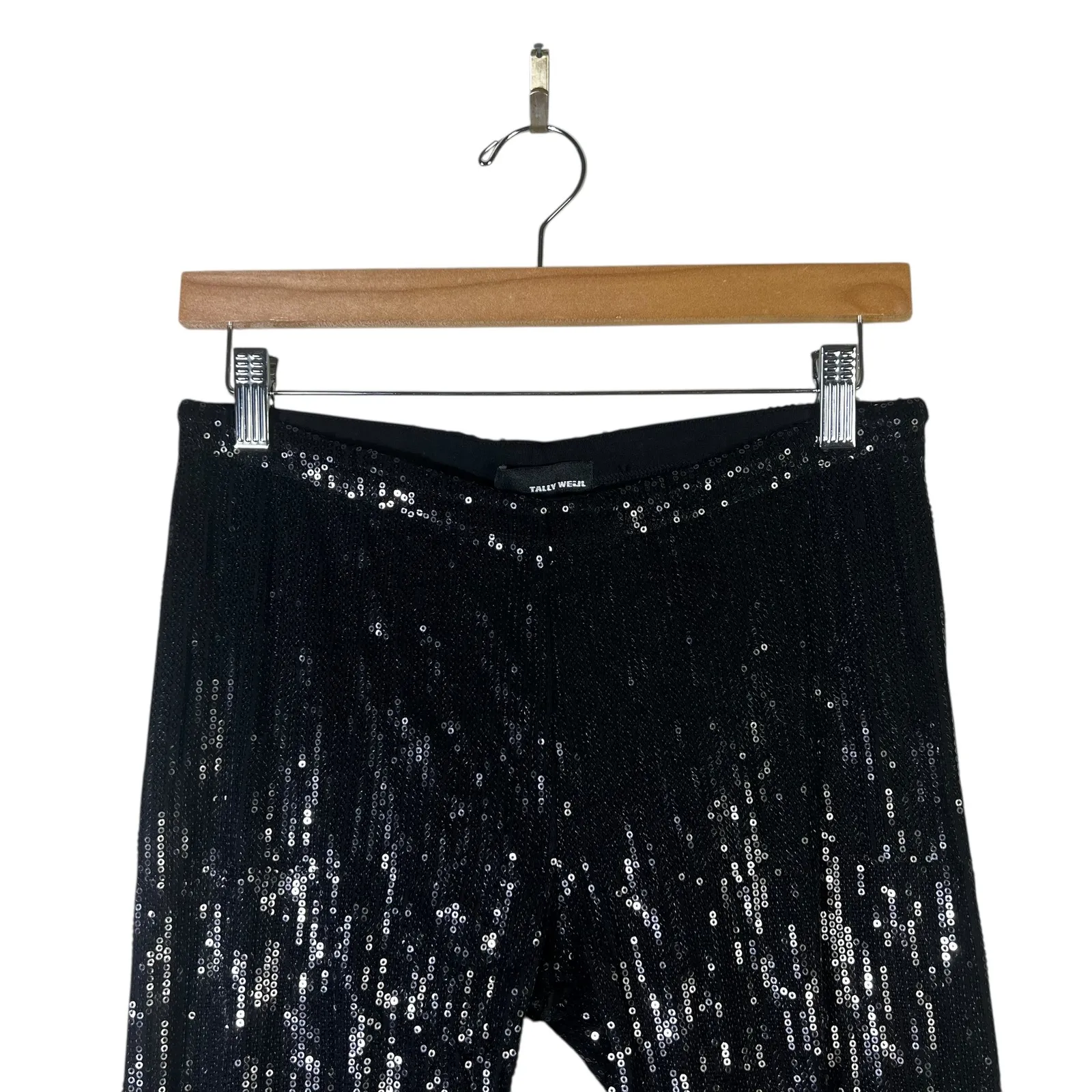 Tally Weijl Sequin Skinny Pants Womens 10 Black Stretch Clubwear Y2K Glam - Image 3