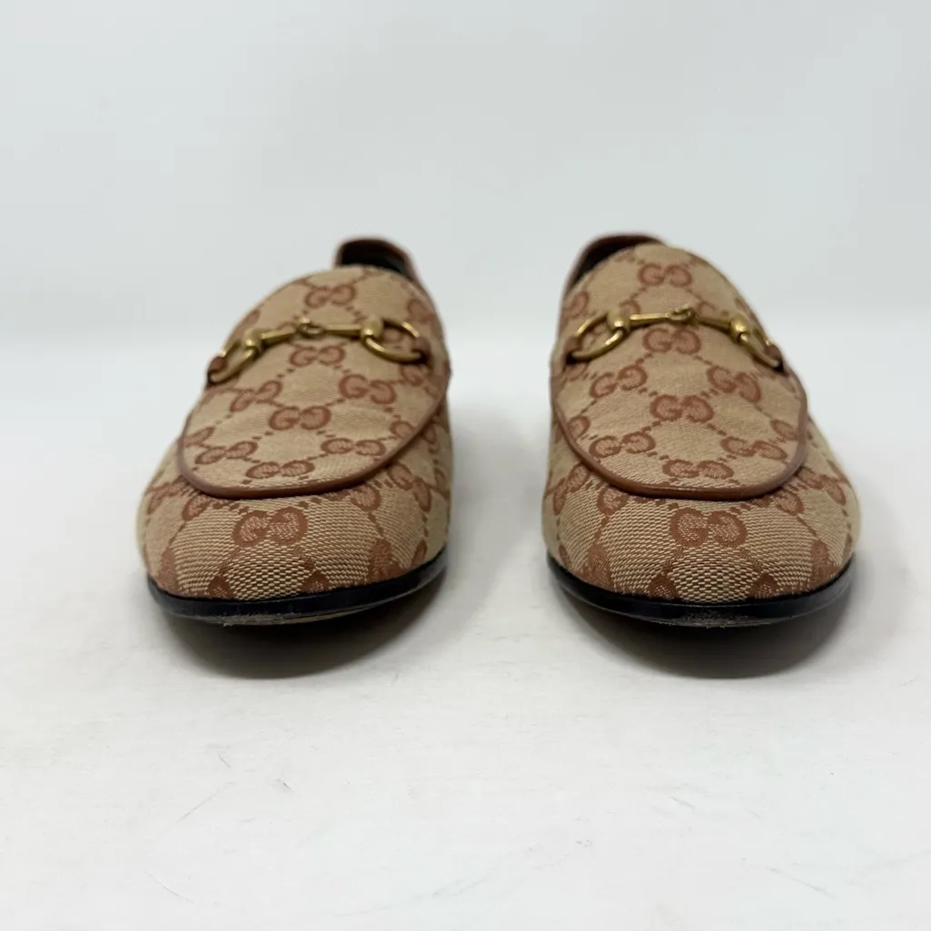 Gucci Jordaan Horsebit GG Supreme Monogram Canvas Leather Trim Loafers Size 37 - Image 9