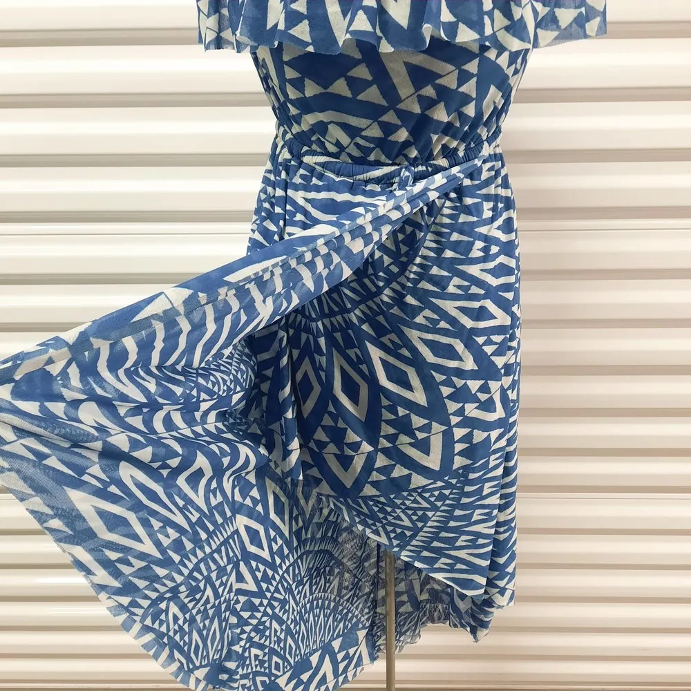 Sweet Pea Dress Womens Small Blue Strapless Faux Wrap Elastic Midi - Image 8